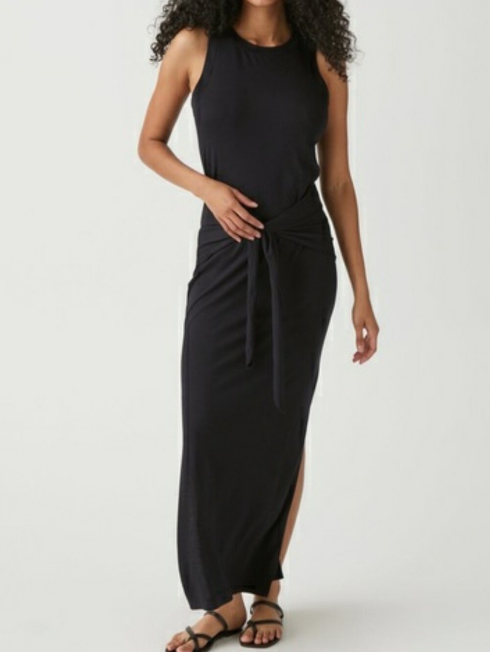 Evereve Michael Starts NWT Solange Tie Waist Jersey Maxi Dress In Black Size XS